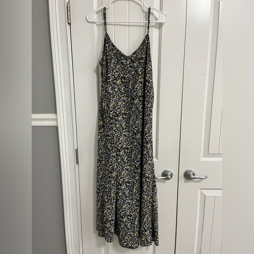 Natural Life black floral print slip midi/maxi dress